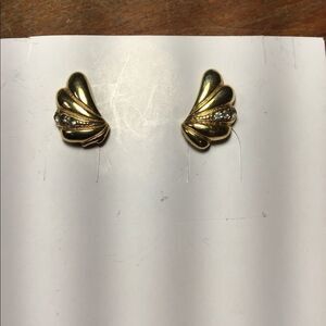 Gold & Rhinestone Stud Earrings, 1/2”, Vintage